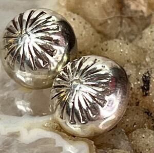 Native American Sterling Silver Concho Sunburst Stud Earrings Handmade NEW
